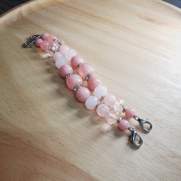 Beaded Medical ID Bracelet, Pairs with Medical ID Tag Pink Jeweled Beads Charms - Picture 1 of 9